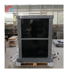 Barre Grey Granite 2 Crypt Double Mausoleum With Black Doors