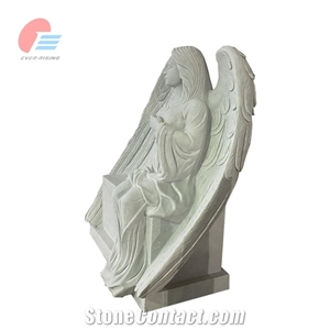 Italian White Carrara Marble Angel Monument On Bench