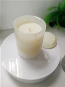 White Onyx Candle Jars With Lid For Home Decoration
