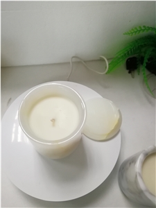 White Onyx Candle Jars With Lid For Home Decoration