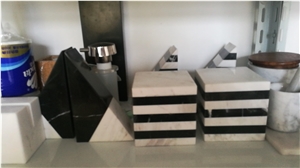Decorative White And Black Marquina Marble Bookend