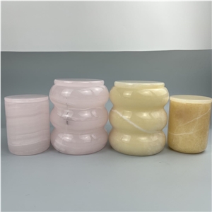 Transparent Pink Onyx Candle Holder With Lid