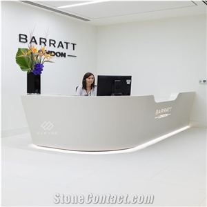 Custom Logo Two Person White Artificial Marble Curved Reception Desk