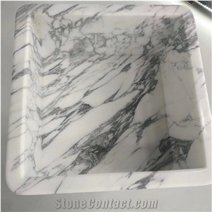 Polished Arabescato White Marble Sink For Bathroom