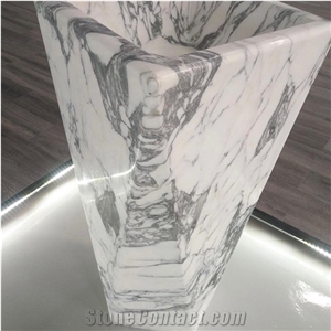 Polished Arabescato White Marble Sink For Bathroom