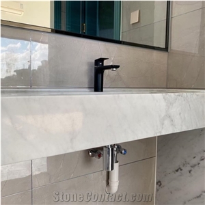 White Marble Prefab Commercial Bathroom Vanity Top