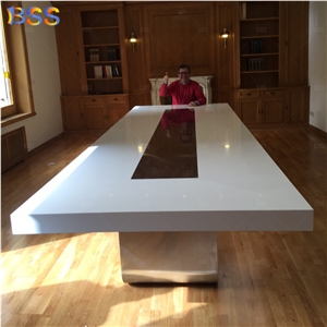 10' Conference Table On Sale White Quartz With Power Socket