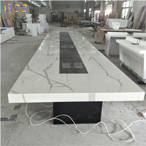Artificial Marble Large Conference Table With Power Outlet 24' Long