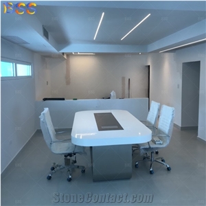 White Quartz 8' Office Conference Table Chair Modern Design Oval Shaped