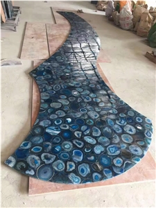 Backlit Blue Agate Semiprecious Stone Wall Cladding Panels