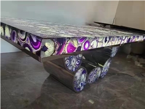Custom Semiprecious Stone Furniture Purple Agate Cafe Table