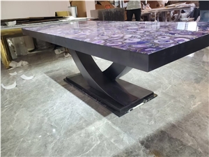 Custom Semiprecious Stone Furniture Purple Agate Cafe Table