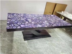 Semiprecious Art Furniture Backlit Lilac Agate Dining Table