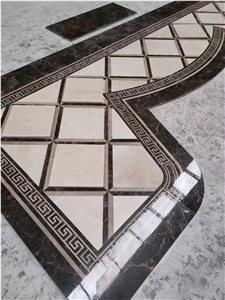 Classic Design Crema Marfil Dark Emperador Waterjet Carpet