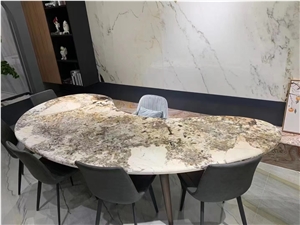 Custom Design Granite Patagonia Oval Dining Table Wood Base