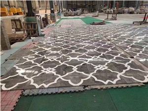 Marble Waterjet Floor Medallions Grey White Carpet Pattern