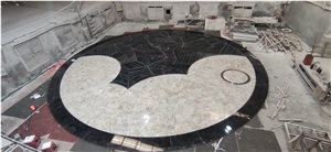 Round Marble Kenya Black Mosaic Lobby Floor Carpet Medallion