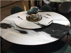 Round Turning Marble Table Panda White Restaurant Dining