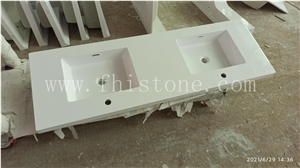 Pure White Acrylic Top Double Sink Bathroom Top, Solid Surface Vanity Unit