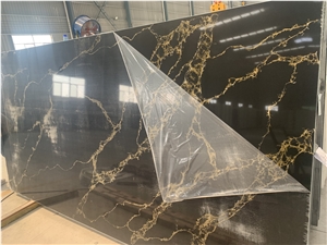Black And Gold Color Quartz Slabs In 20Mm Thick