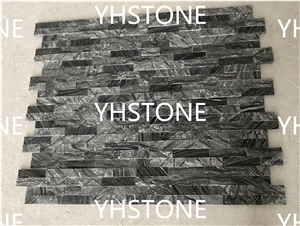 Black Wood Grain Natural Stacked Stone Veneer Wall Panels