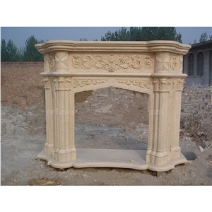 Beige Electric Fireplace Marble Fireplace Mantel