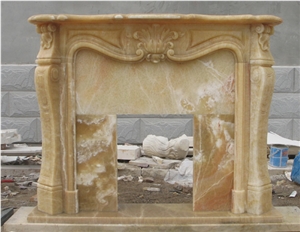 Beige Onyx Carved Stone Fireplace Decorative Fireplaces