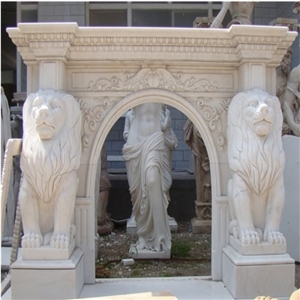 Hand Carved Decorative Natural White Marble Fireplace