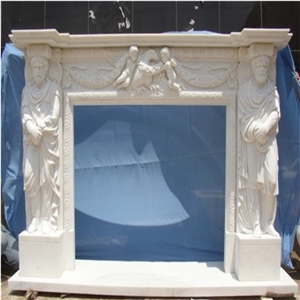 Handcarved Decorative Natural White Marble Fireplace Mantles