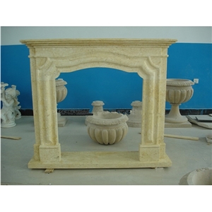 Natural Carved Stone Fireplace Modern Beige Marble Fireplace