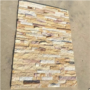 P014 Yellow Wooden Wall Cladding Stacked Stone Veneer