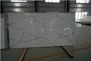 HOT Engineering Stone White Quartz Slab With Marble Veins