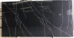 Premium Quality Black Quartz Slabs With Marble Textures