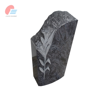 German Style Vizag Blue Granite Monument With Lily Carving