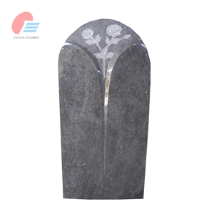 Germany Bahama Blue Granite Gravestone With Flower Carving