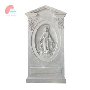 Grey Tombstone With Recessed Madonna Carving