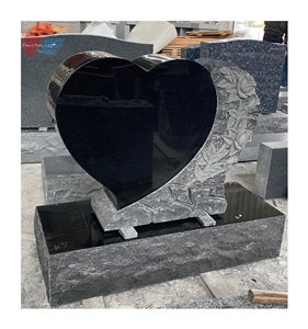 Hand Carved Heart Shape And Roses Carved Headstone