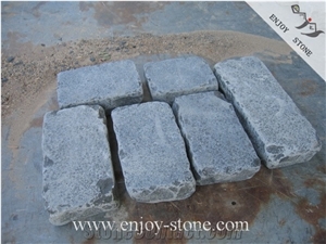 Zhangpu Black Basalt Tumbled Cobblestone, Pavers, Cubestone