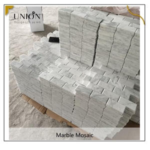 UNION DECO 3D White Marble Beveled Polished Tile Stone Mosaic Square