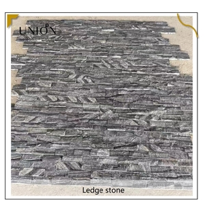 UNION DECO Black Marble Ledger Stone Panel Stacked Stones