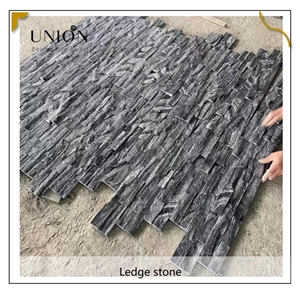 UNION DECO Black Marble Ledger Stone Panel Stacked Stones