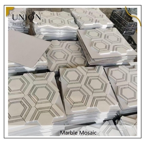 UNION DECO White Marble Mosaic Designed Tile Bathroom Wall