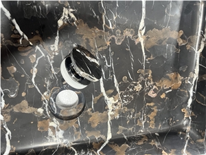 Black And Gold Marble Double Sinks For Bathroom