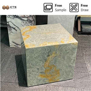 Natural Stone Cube Base Pedestal Gold And Blue Onyx Plinth