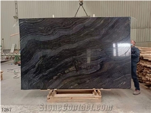 China Black Wooden Marble Standard Size Slab 1.8Cm Polished