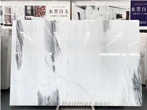 China Ink White Marble Standard Size Slabs Polished