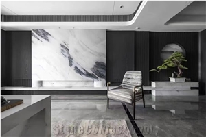 China Ink White Marble Standard Size Slabs Polished