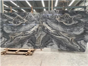 Silver Waves Marble Grey Stone Slab Bookmatched For Wall