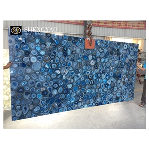 Backlit Semiprecious Blue Agate Stone Tile Gemstone Slab