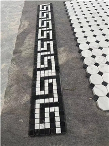 Marble Mosaic Floor Border Thassos+Marquina Skirting Border